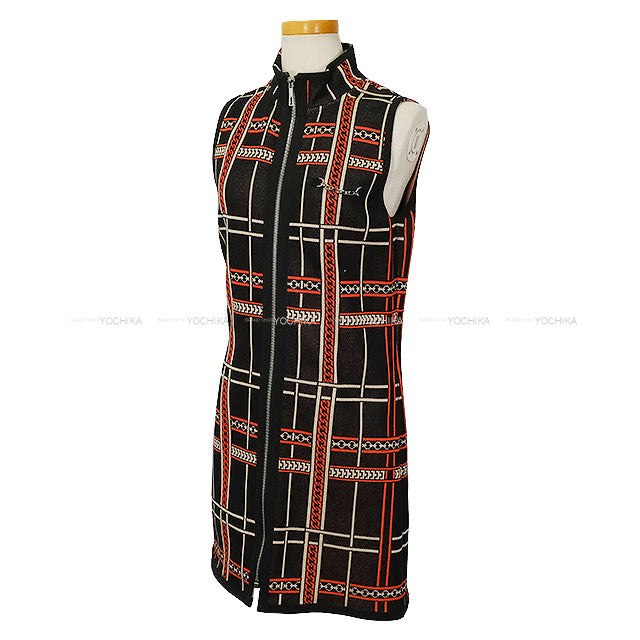 HERMES One‐piece dress Sleeveless Dress Tartan Check Orange/Noir (Black)/Blanc (White) Cotton100% #40 Silver HW[EXCELLENT][Authentic]