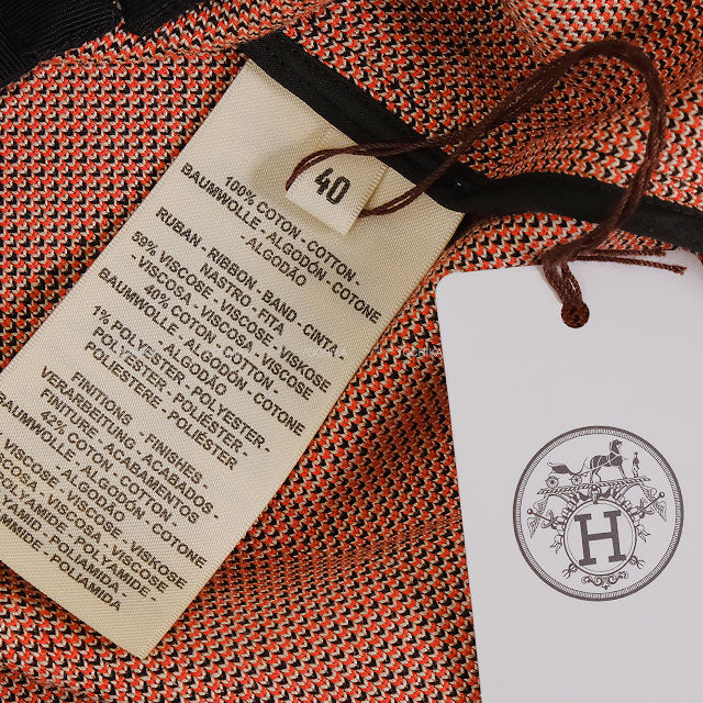 HERMES One‐piece dress Sleeveless Dress Tartan Check Orange/Noir (Black)/Blanc (White) Cotton100% #40 Silver HW[EXCELLENT][Authentic]