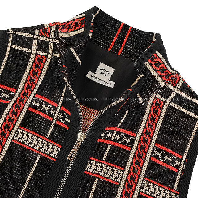 HERMES One‐piece dress Sleeveless Dress Tartan Check Orange/Noir (Black)/Blanc (White) Cotton100% #40 Silver HW[EXCELLENT][Authentic]