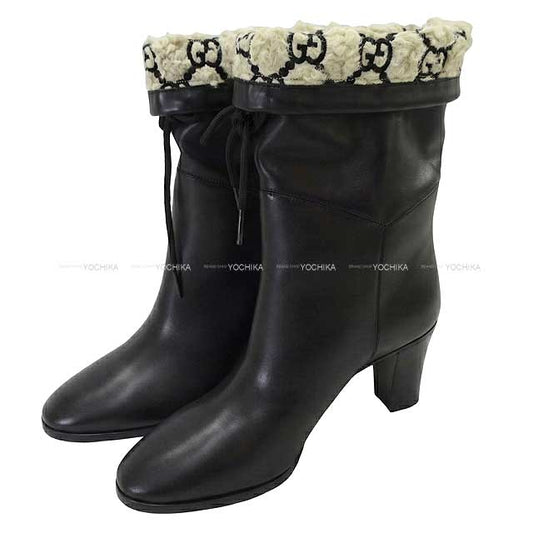 2023SS GUCCI boots Short GG-Pattern Ankle Noir (Black)/Blanc (White) Calf/Shearing #38.5 719826[EXCELLENT][Authentic]