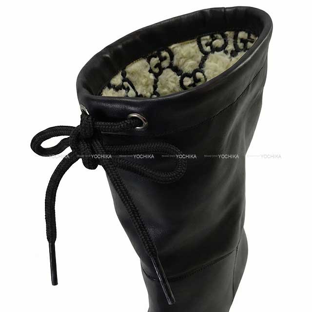 2023SS GUCCI boots Short GG-Pattern Ankle Noir (Black)/Blanc (White) Calf/Shearing #38.5 719826[EXCELLENT][Authentic]