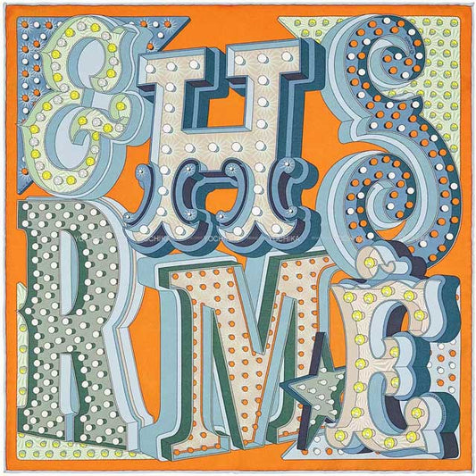 HERMES scarf Carre 45 Gavroche Hermes Electrique Orange/Multicolor Silk100%[EXCELLENT][Authentic]