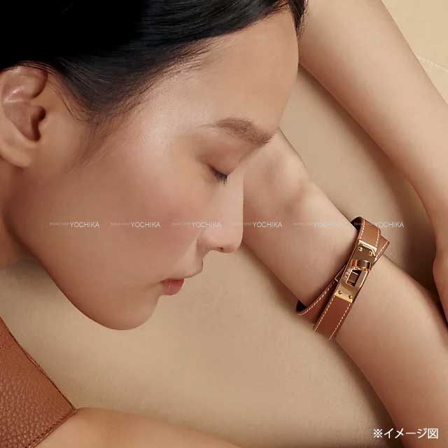 [Pre-loved] HERMES bracelet Kelly Double Tour #T2 Gold Veau Swift Gold HW Stamp B[LIKE NEW][Authentic]