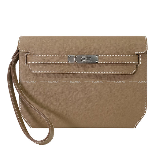 HERMES Clutch bag Kelly Depeche 25 Clutch Etoupe Veau Epsom Silver HW Stamp K[EXCELLENT][Authentic]