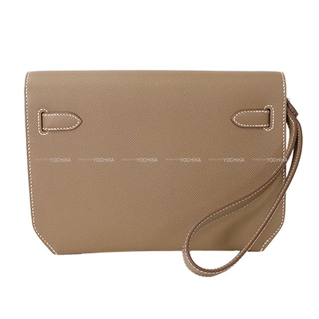 HERMES Clutch bag Kelly Depeche 25 Clutch Etoupe Veau Epsom Silver HW Stamp K[EXCELLENT][Authentic]
