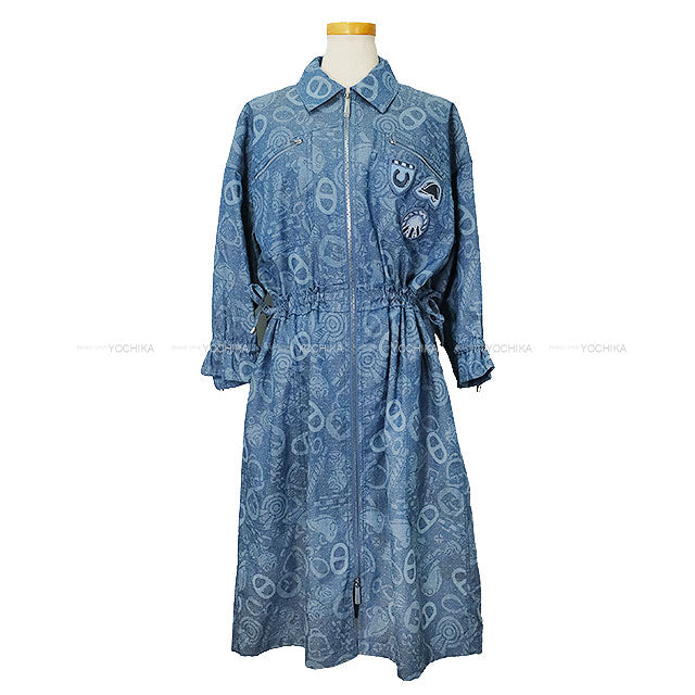 HERMES One‐piece dress Dress Shirt Coat Candy Libres Print Blue Denim Cotton/Linen #38 Silver HW[BRAND NEW][Authentic]