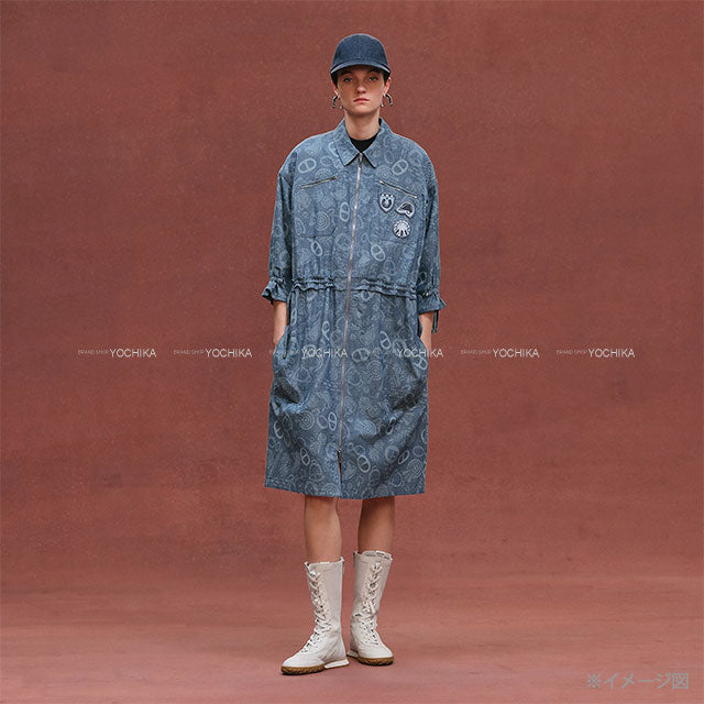 HERMES One‐piece dress Dress Shirt Coat Candy Libres Print Blue Denim Cotton/Linen #38 Silver HW[BRAND NEW][Authentic]