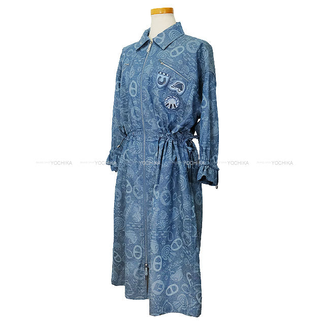 HERMES One‐piece dress Dress Shirt Coat Candy Libres Print Blue Denim Cotton/Linen #38 Silver HW[BRAND NEW][Authentic]