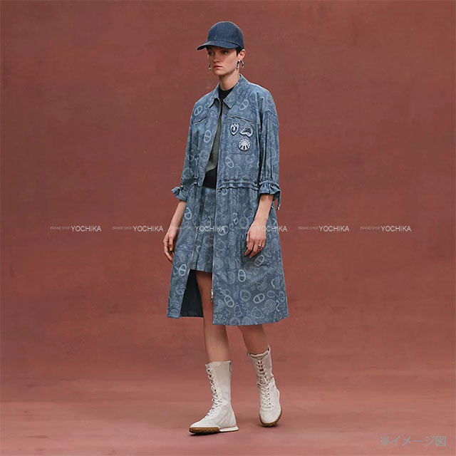 HERMES One‐piece dress Dress Shirt Coat Candy Libres Print Blue Denim Cotton/Linen #38 Silver HW[BRAND NEW][Authentic]