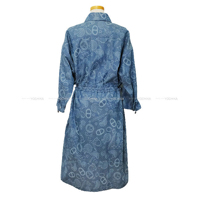 HERMES One‐piece dress Dress Shirt Coat Candy Libres Print Blue Denim Cotton/Linen #38 Silver HW[BRAND NEW][Authentic]
