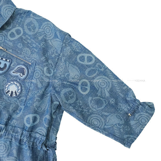 HERMES One‐piece dress Dress Shirt Coat Candy Libres Print Blue Denim Cotton/Linen #38 Silver HW[BRAND NEW][Authentic]