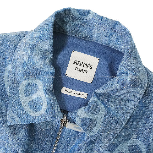 HERMES One‐piece dress Dress Shirt Coat Candy Libres Print Blue Denim Cotton/Linen #38 Silver HW[BRAND NEW][Authentic]