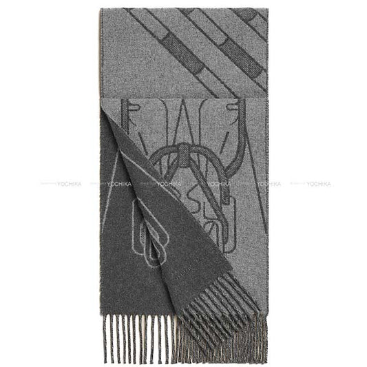 HERMES muffler Tete-a-Tete Equestre Anthracite/Glycine Cashmere100%[BRAND NEW][Authentic]