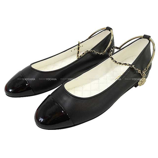 2022SS CHANEL ballet shoes(flat shoes) COCO Mark Flat Matelasse Camellia Noir (Black) Calf #39 Champagne Gold HW G38986[ALMOST NEW][Authentic]