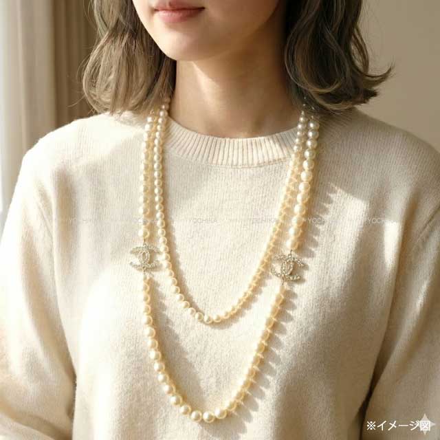 Centennial Anniversary CHANEL necklace COCO Mark Pearl Long Blanc (White) Fake Pearl Champagne Gold HW A64753[EXCELLENT][Authentic]