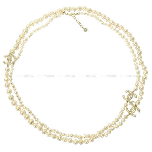 Centennial Anniversary CHANEL necklace COCO Mark Pearl Long Blanc (White) Fake Pearl Champagne Gold HW A64753[EXCELLENT][Authentic]