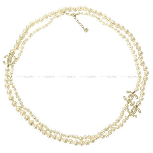 Centennial Anniversary CHANEL necklace COCO Mark Pearl Long Blanc (White) Fake Pearl Champagne Gold HW A64753[EXCELLENT][Authentic]