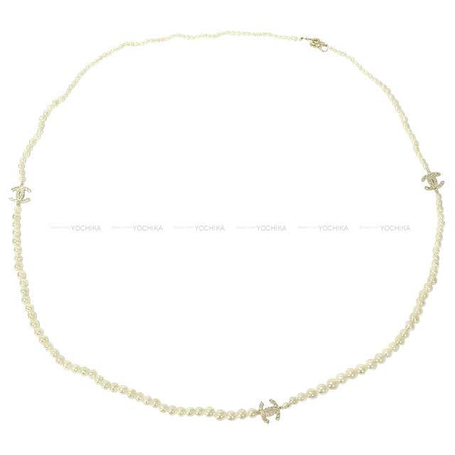 Centennial Anniversary CHANEL necklace COCO Mark Pearl Long Blanc (White) Fake Pearl Champagne Gold HW A64753[EXCELLENT][Authentic]