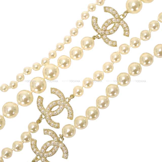 Centennial Anniversary CHANEL necklace COCO Mark Pearl Long Blanc (White) Fake Pearl Champagne Gold HW A64753[EXCELLENT][Authentic]