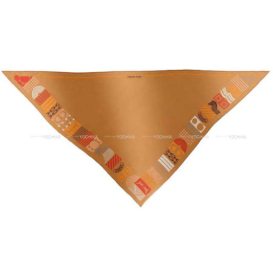2024SS HERMES scarf Liste au Bloc embroidered triangle scarf Embroidery Tabac/Rouge/Orange Silk100% H884127S[EXCELLENT][Authentic]