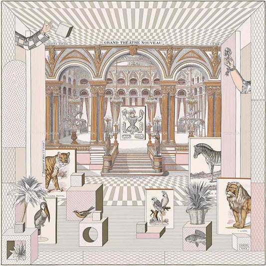 2021AW HERMES scarf Carre 90 Grand Theatre Nouveau Rose Perle/Etoupe(18) Silk100%[EXCELLENT][Authentic]