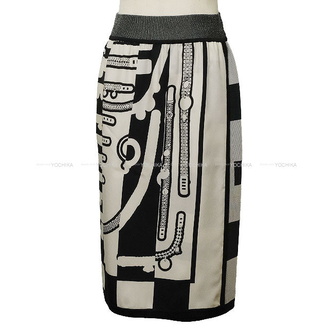[Pre-loved] 2022AW HERMES skirt Ladies Le Tresorde Medor Rayure Twillaine Noir (Black) Silk100% #38[LIKE NEW][Authentic]