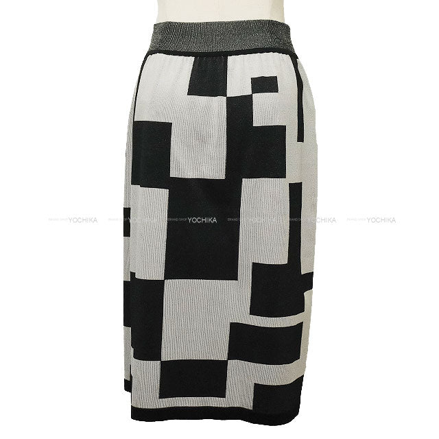 [Pre-loved] 2022AW HERMES skirt Ladies Le Tresorde Medor Rayure Twillaine Noir (Black) Silk100% #38[LIKE NEW][Authentic]