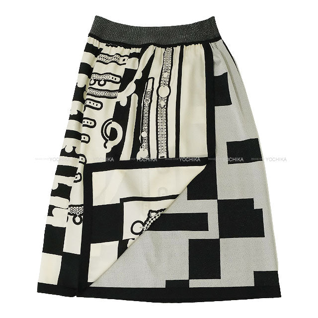 [Pre-loved] 2022AW HERMES skirt Ladies Le Tresorde Medor Rayure Twillaine Noir (Black) Silk100% #38[LIKE NEW][Authentic]