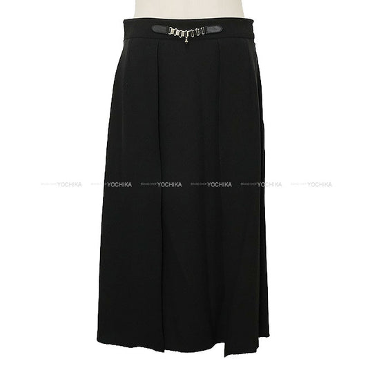 2023SS HERMES skirt Ladies Flared Chain with Charm Noir (Black) Silk100% #38 Silver HW[EXCELLENT][Authentic]