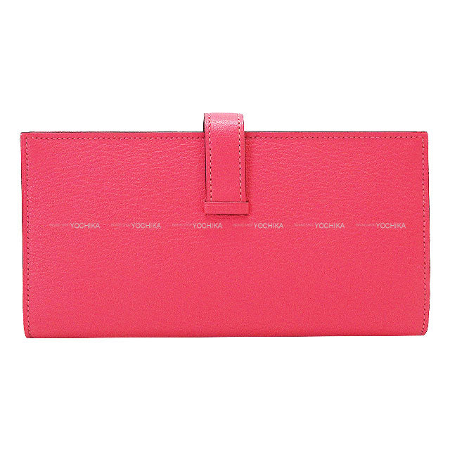 HERMES long wallet Bearn Soufflet Rose Azalee Chevre Mysore Gold