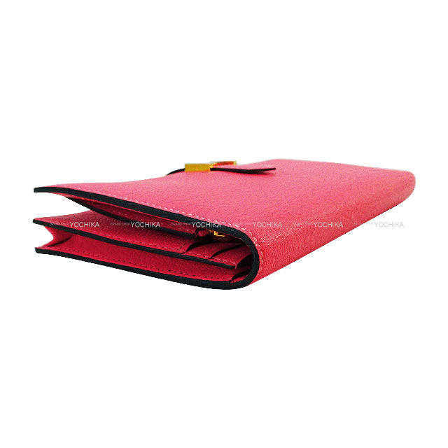 HERMES long wallet Bearn Soufflet Rose Azalee Chevre Mysore Gold