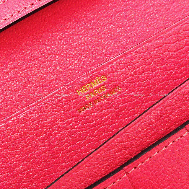 HERMES long wallet Bearn Soufflet Rose Azalee Chevre Mysore Gold