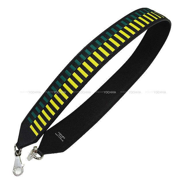 HERMES shoulder strap Bandouliere Tresage de Cuir 40mm 70cm Noir (Black)/Jaune de Naples/Vert Vertigo Veau Epsom Silver HW Stamp C[EXCELLENT][Authentic]