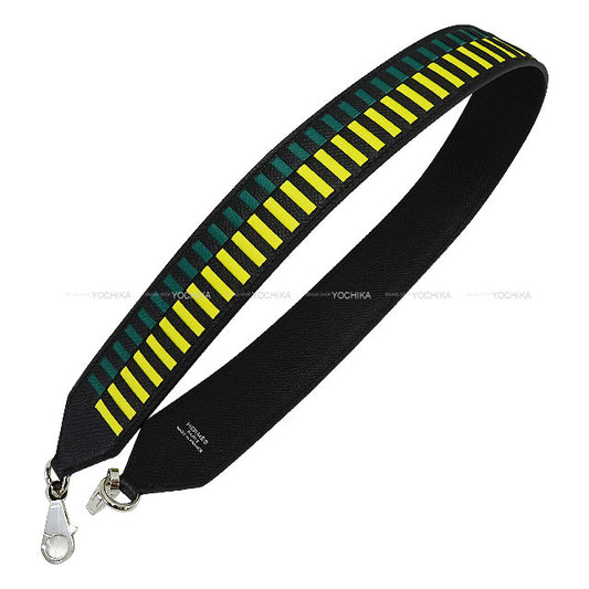 HERMES shoulder strap Bandouliere Tresage de Cuir 40mm 70cm Noir (Black)/Jaune de Naples/Vert Vertigo Veau Epsom Silver HW Stamp C[EXCELLENT][Authentic]