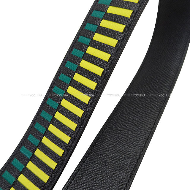 HERMES shoulder strap Bandouliere Tresage de Cuir 40mm 70cm Noir (Black)/Jaune de Naples/Vert Vertigo Veau Epsom Silver HW Stamp C[EXCELLENT][Authentic]