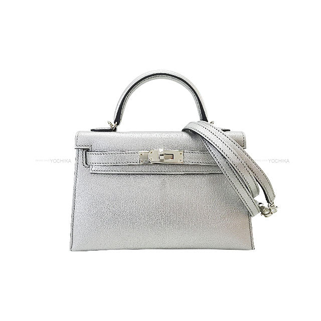 HERMES Shoulder bag Kelly mini 2 Kelly20 Argente (Metallic Silver) Chevre Chamkila Silver HW Stamp K[BRAND NEW][Authentic]