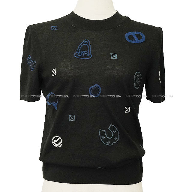 2025 AW HERMES Knit Short Sleeve Candy Libris Motif Noir (Black) Wool/Nylon/Polyurethane #34 5H2635D3[BRAND NEW][Authentic]