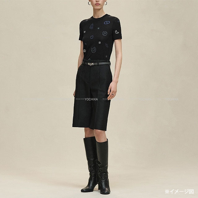 2025 AW HERMES Knit Short Sleeve Candy Libris Motif Noir (Black) Wool/Nylon/Polyurethane #34 5H2635D3[BRAND NEW][Authentic]