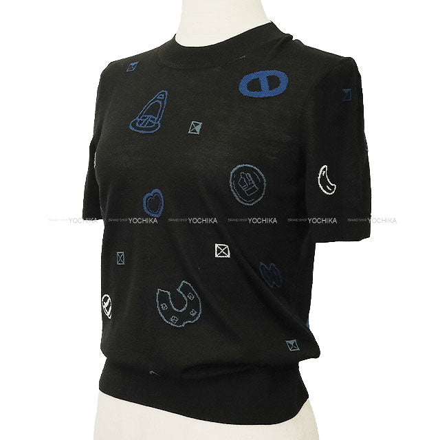 2025 AW HERMES Knit Short Sleeve Candy Libris Motif Noir (Black) Wool/Nylon/Polyurethane #34 5H2635D3[BRAND NEW][Authentic]