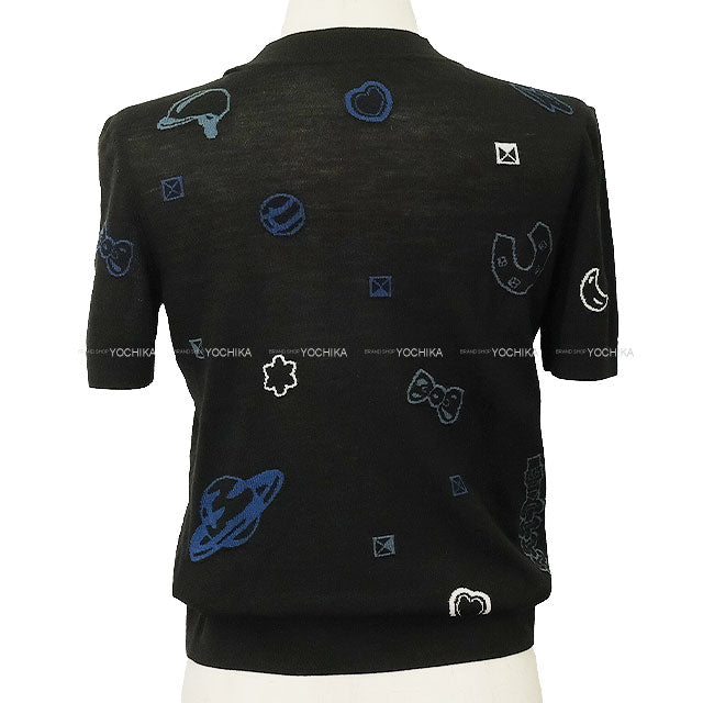 2025 AW HERMES Knit Short Sleeve Candy Libris Motif Noir (Black) Wool/Nylon/Polyurethane #34 5H2635D3[BRAND NEW][Authentic]