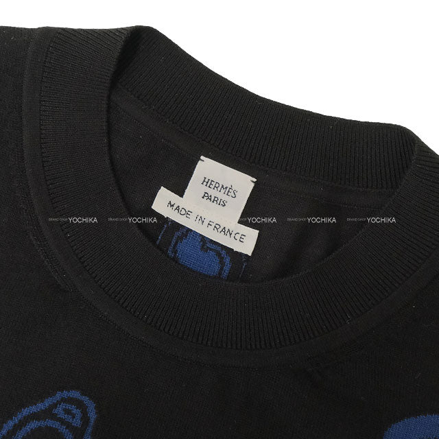 2025 AW HERMES Knit Short Sleeve Candy Libris Motif Noir (Black) Wool/Nylon/Polyurethane #34 5H2635D3[BRAND NEW][Authentic]