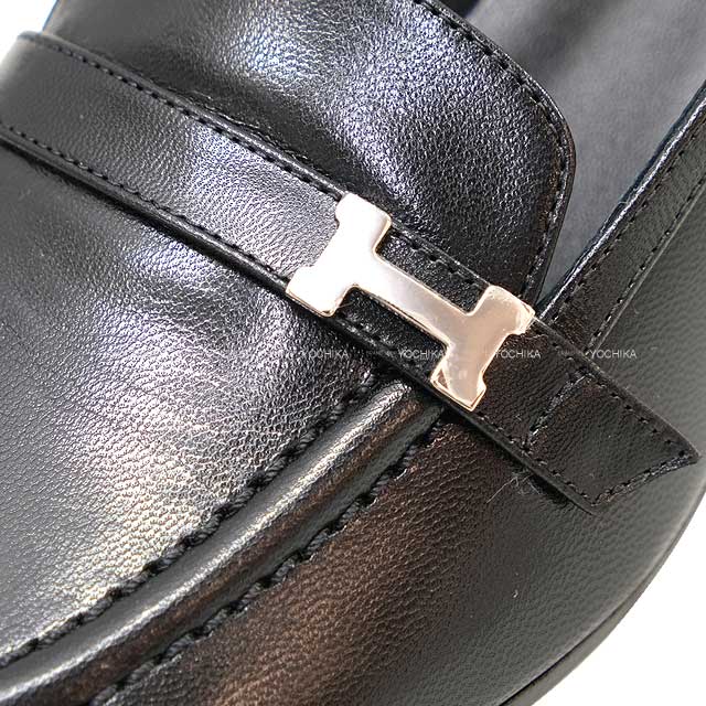 HERMES pumps Anfini 50 square toe Slingback Noir (Black) Chevre Mysore #35.5 Silver HW[EXCELLENT][Authentic]