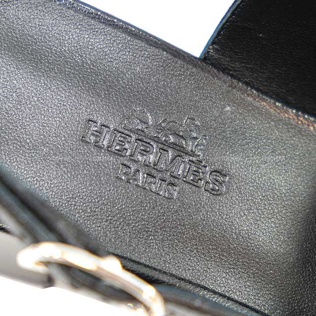 HERMES pumps Anfini 50 square toe Slingback Noir (Black) Chevre Mysore #35.5 Silver HW[EXCELLENT][Authentic]