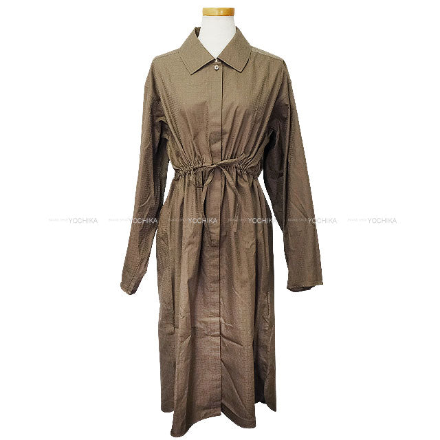 2026SS HERMES One‐piece dress Shirt Dress Mosaic Motif Grey/Etoupe Cotton100% #40[EXCELLENT][Authentic]