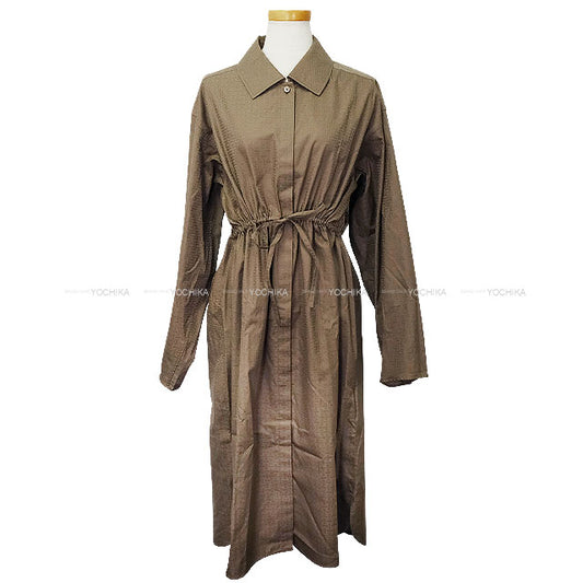 2026SS HERMES One‐piece dress Shirt Dress Mosaic Motif Grey/Etoupe Cotton100% #40[EXCELLENT][Authentic]