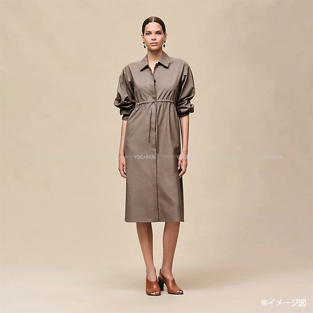 2026SS HERMES One‐piece dress Shirt Dress Mosaic Motif Grey/Etoupe Cotton100% #40[EXCELLENT][Authentic]