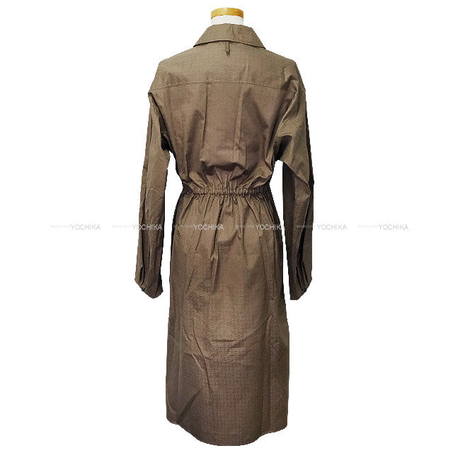 2026SS HERMES One‐piece dress Shirt Dress Mosaic Motif Grey/Etoupe Cotton100% #40[EXCELLENT][Authentic]