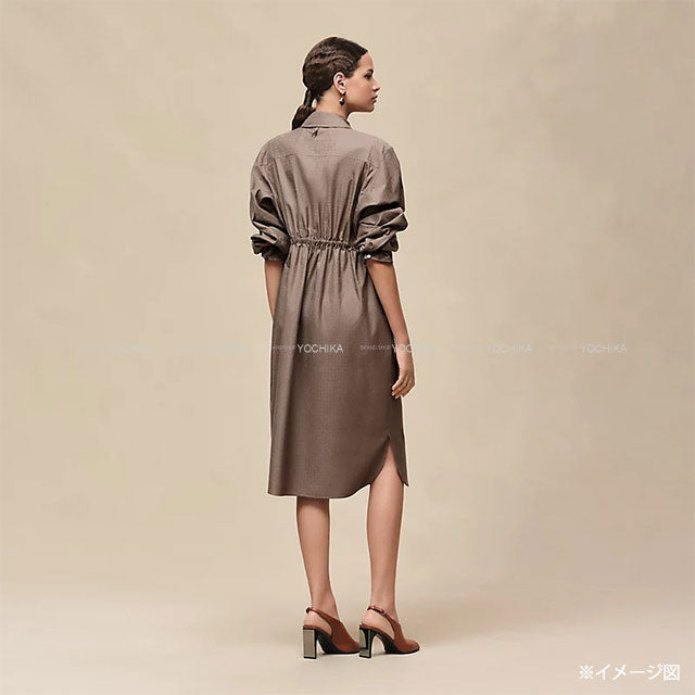 2026SS HERMES One‐piece dress Shirt Dress Mosaic Motif Grey/Etoupe Cotton100% #40[EXCELLENT][Authentic]