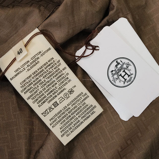 2026SS HERMES One‐piece dress Shirt Dress Mosaic Motif Grey/Etoupe Cotton100% #40[EXCELLENT][Authentic]