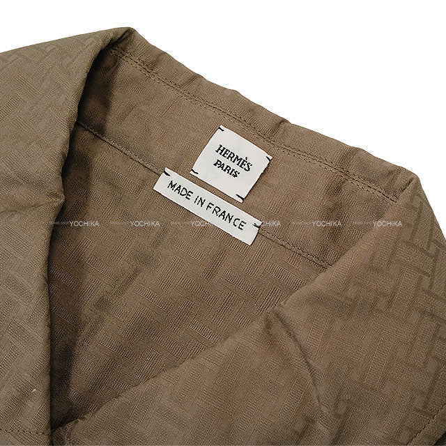 2026SS HERMES One‐piece dress Shirt Dress Mosaic Motif Grey/Etoupe Cotton100% #40[EXCELLENT][Authentic]